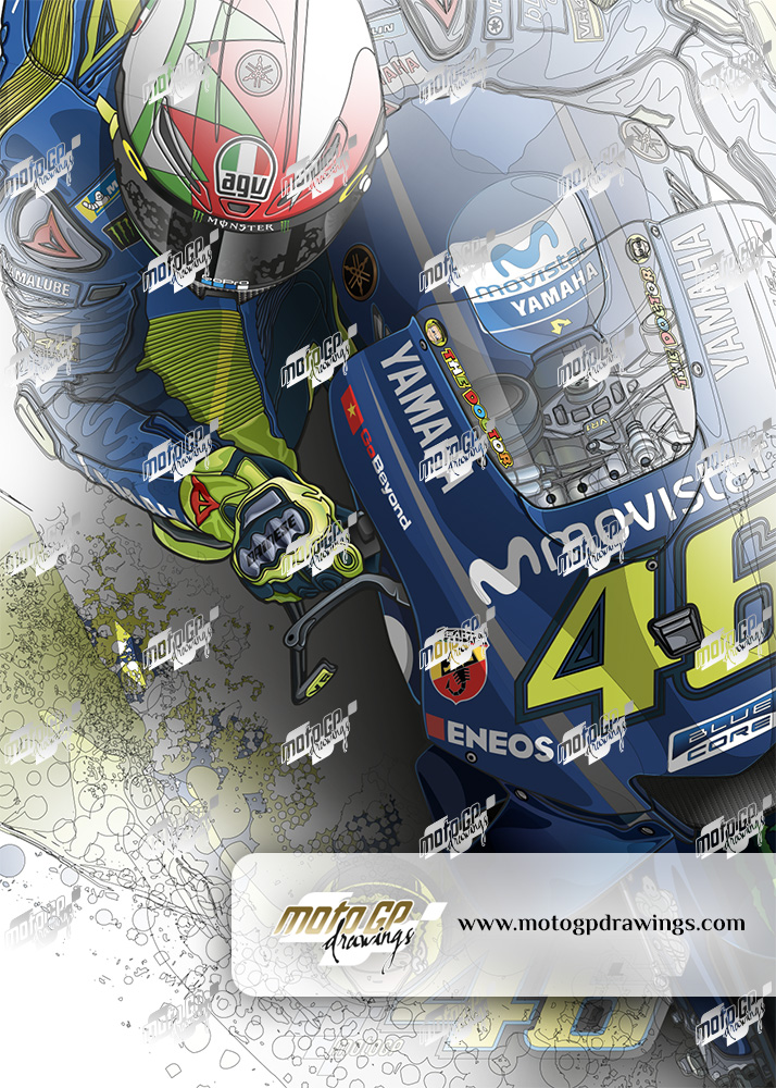 46 Valentino Rossi The Doctor Monster Energy Yamaha Zoom Mix Couleurs / Dessin Technique 05